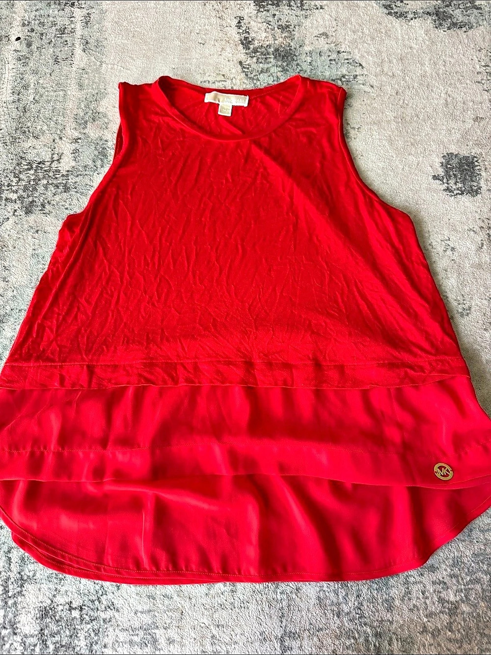 Michael Kors Red Layered Chiffon Hem Tank Top, Size XL